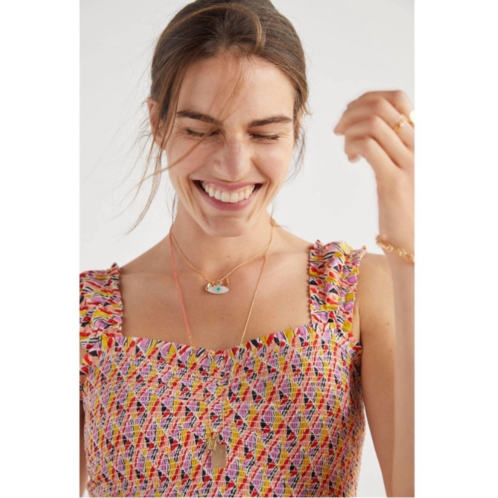 Anthropologie Maeve Smocked Tank Pink Multi